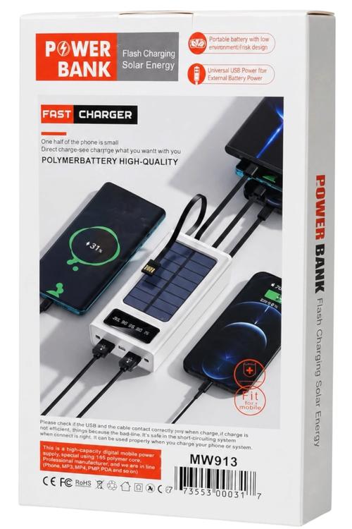 30,000 m-Ah Fast Charging Solar Power Bank 4 In1 Black MW913