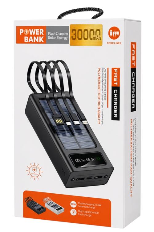 30,000 m-Ah Fast Charging Solar Power Bank 4 In1 Black MW913