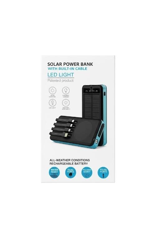 10000mAh Waterproof Solar Power Bank with Led and 4 Built-in Cables MW901