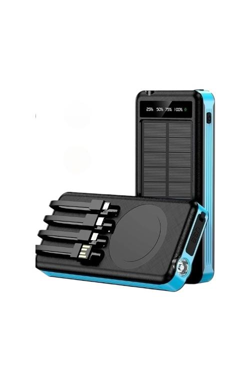 10000mAh Waterproof Solar Power Bank with Led and 4 Built-in Cables MW901