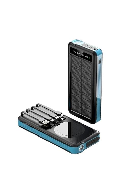 10000mAh Waterproof Solar Power Bank with Led and 4 Built-in Cables MW901
