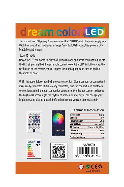 15FT LED Rainbow Colored Light Strip with APP and Remote Control MW879
