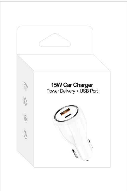 15W PD Car Charger With USB Port MW8182 WHITE