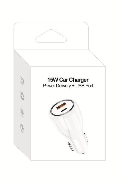 15W PD Car Charger With USB Port MW8182 WHITE