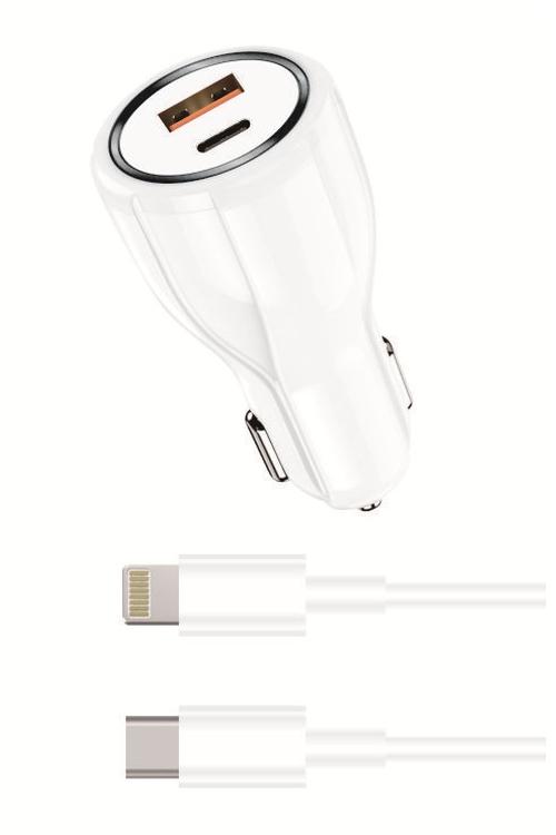 15W PD Car Combo With USB Car Charger And 3FT PD Cable MW8187 WHITE