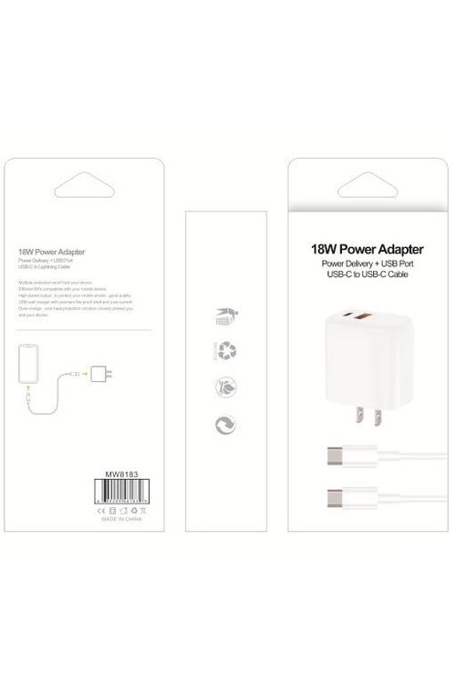 18W PD USB Wall Plug Combo With Type-C To C Cable MW8183