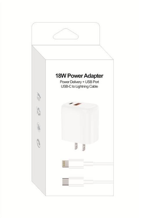 18W PD Wall Charger With USB Port And PD Cable 3FT MW8184 WHITE