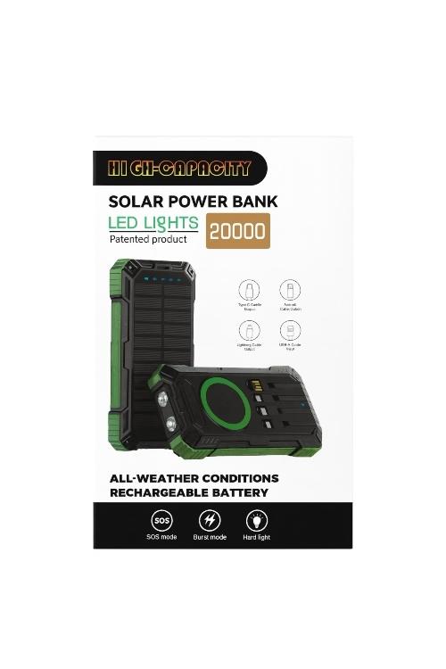 20000mAh High Capacity Waterproof Solar Power Bank with Led and 4 Built-in Cables MW902