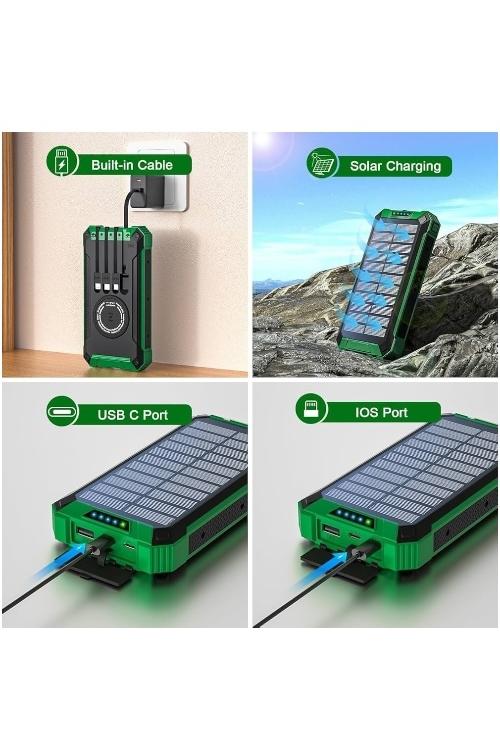 20000mAh High Capacity Waterproof Solar Power Bank with Led and 4 Built-in Cables MW902
