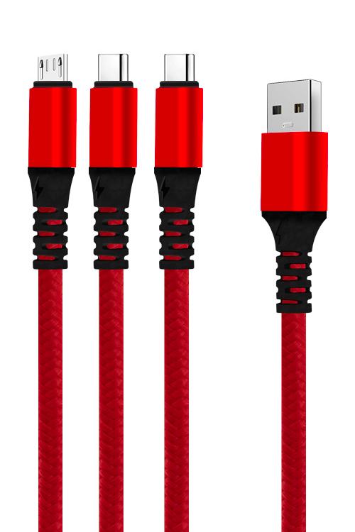 3 In 1 Cable with 1 Micro USB and 2 Type-C Head Jacks 1V82TC 