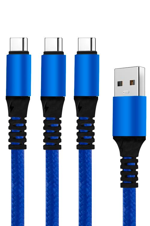 3 In Cable With 3 Type-C Head Jacks 3TC Blue