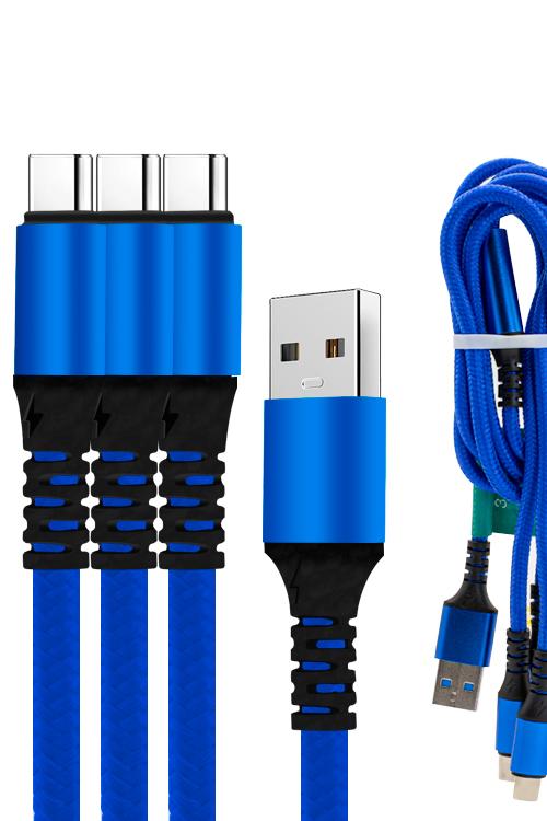 3 In Cable With 3 Type-C Head Jacks 3TC Blue