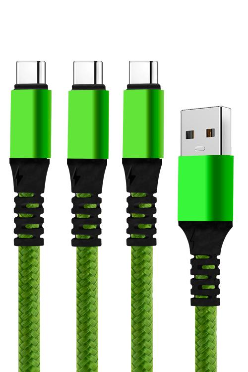 3 In Cable With 3 Type-C Head Jacks 3TC Green