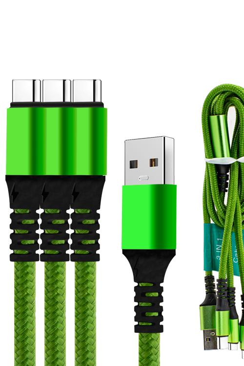 3 In Cable With 3 Type-C Head Jacks 3TC Green