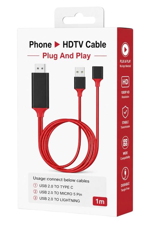3-in-1 Phone to HDMI HDTV Cable, 8 Pin, USB-C and Micro USB Compatible MW932