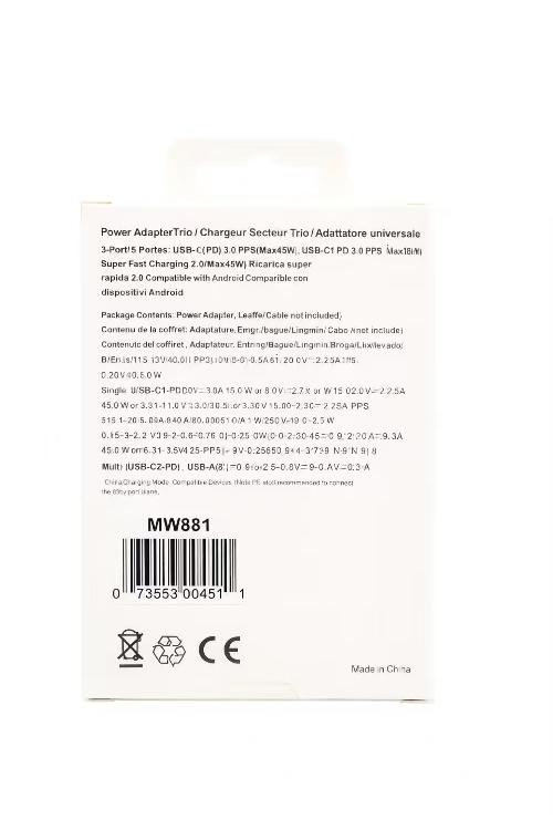 65W Fast Charging PD Trio Wall Charger MW881