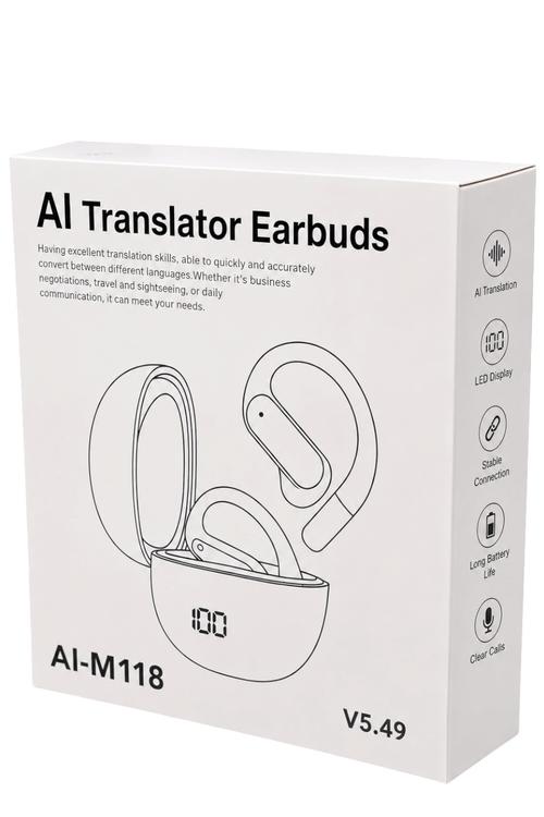 AI Translator Earbuds, Wireless Bluetooth and LED Power Display AIM118