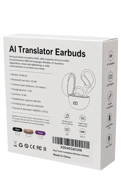 AI Translator Earbuds, Wireless Bluetooth and LED Power Display AIM118