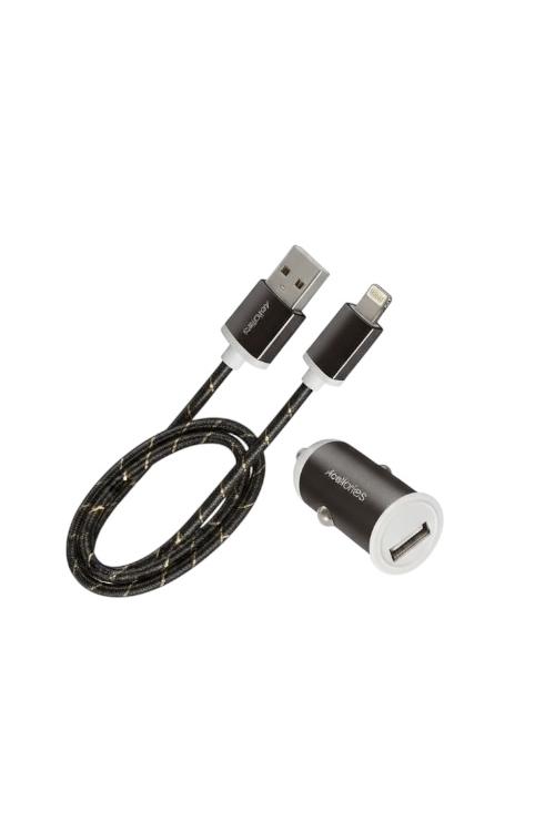 Acellories Car Combo With USB Car Charger and 6FT USB-A to Lightning Cable Black
