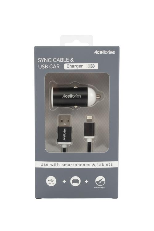 Acellories Car Combo With USB Car Charger and 6FT USB-A to Lightning Cable Black