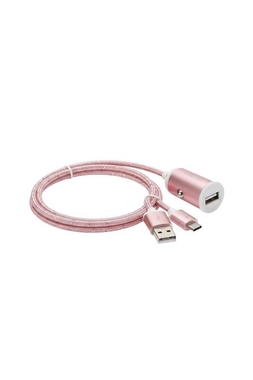 Acellories Car Combo With USB Car Charger and 6FT USB To Type-C Cable Rose Gold