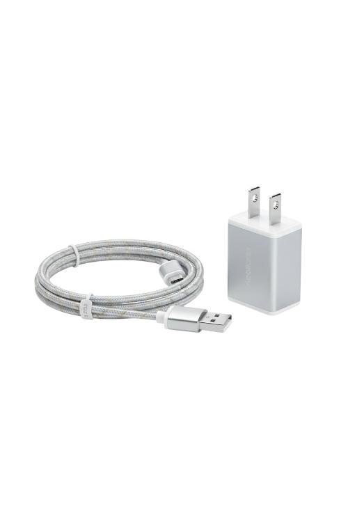 Acellories USB Wall Plug Combo With 6FT Micro USB Cable Silver