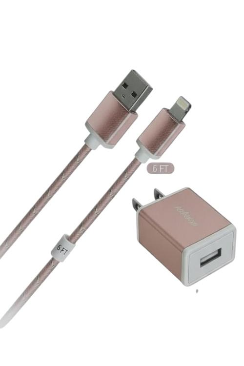Acellories USB Wall Plug Combo With 6FT USB-A to Lightning Cable Rose Gold