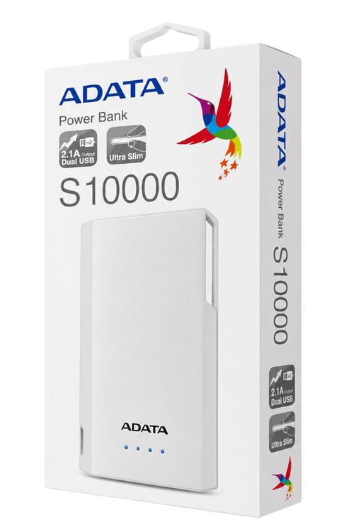 Adata Ultra-Slim 10,000mAh Dual USB Portable Charger White AS10000CWH 