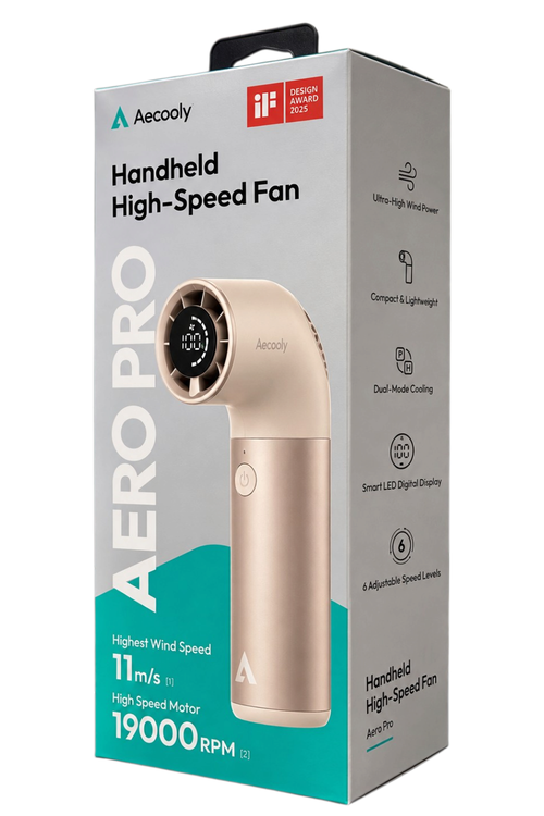 Aecooly Aero Pro Handheld High-Speed Fan, 19,000 RPM, 6 Speeds and Digital Display Black PH01
