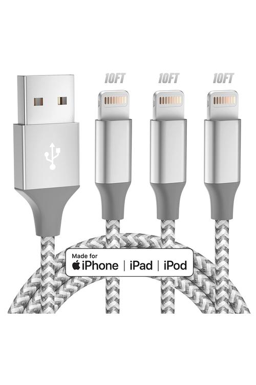 Amazon iPhone Charger 3 Pack 10 ft Apple MFi Certified Lightning Nylon Braided Cable Fast Charging X0047CL42L