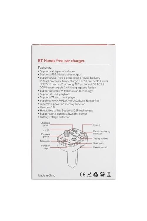 Bluetooth Car FM Transmitter with PD 20W Fast Charging Q10