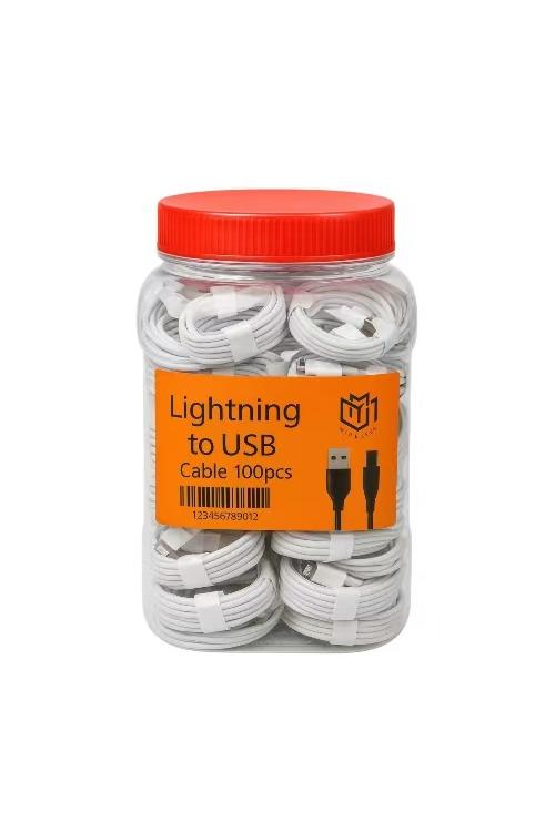Bulk Jar 100 Pack 3FT Lightning to USB Charging Cable White