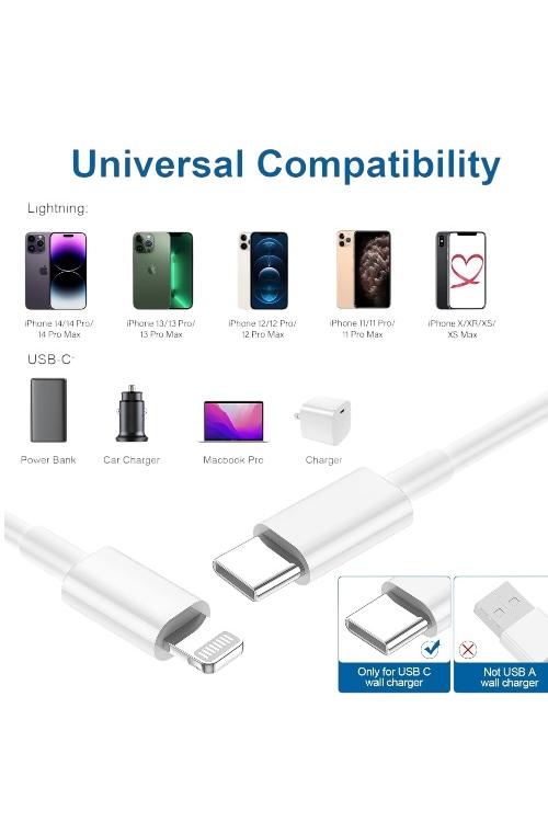 Bulk Jar 100 Pack 3FT Type-C to Lightning Charging Cable White