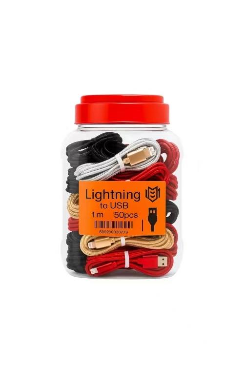 Bulk Jar 50 Pack 3FT Lightning to USB Charging Cable Braided