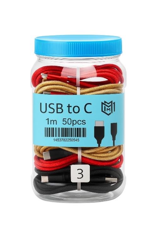 Bulk Jar 50 Pack 3FT USB to Type-C Charging Cable Braided