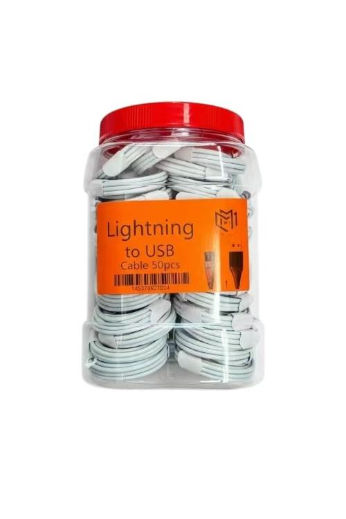 Bulk Jar 50 Pack 8-Pin to USB Charging Cable White