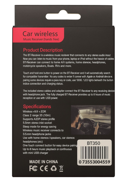 Car Music BT Reciever Bluetooth FM Auxiliary Set BT350