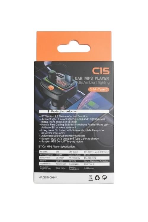Bluetooth Car FM Transmitter with PD Fast Charging C15