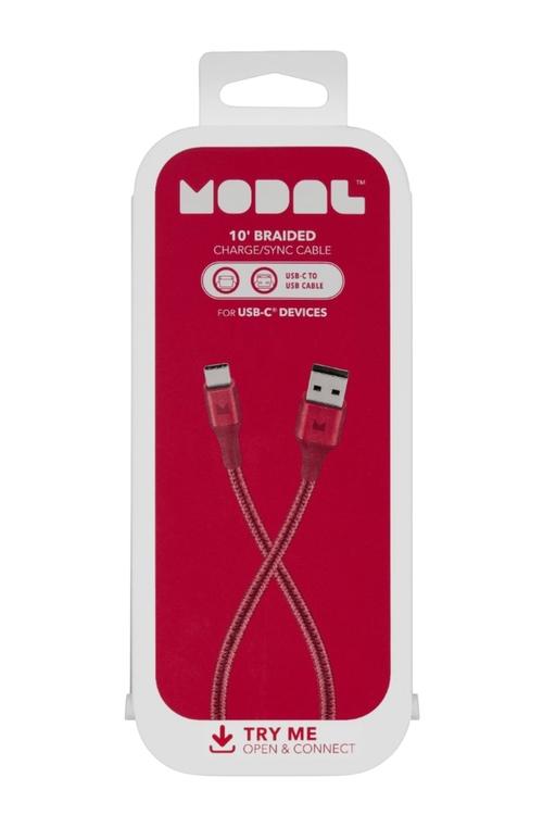 DATA-MODAL Charge and Sync Cable USB-A to USB-C 10FT RED