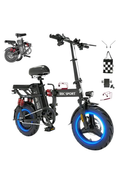 DDC Sport M1 E-Bike, Compact Folding E-Bike for Adults with Rear Rack and Shock Absorption M1