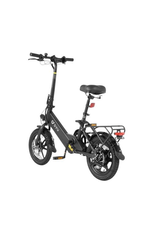 DYU Foldable Electric Bike – Compact Urban E-Bike with Adjustable Seat Disc Brakes & Rear Cargo Rack C3