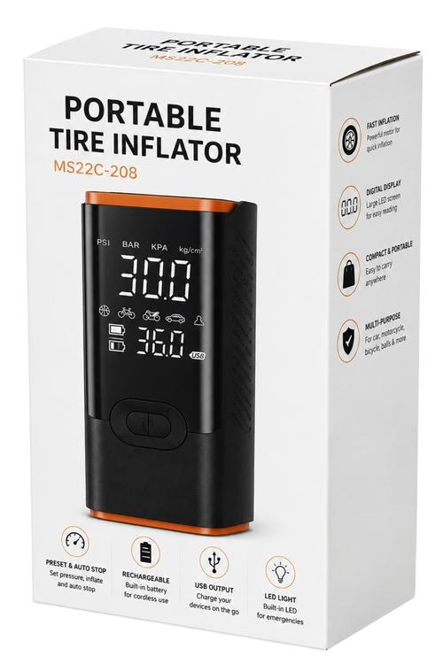 Digital Tire Inflator with Auto Shut-Off, LED Display and USB-C Charging MS22C208