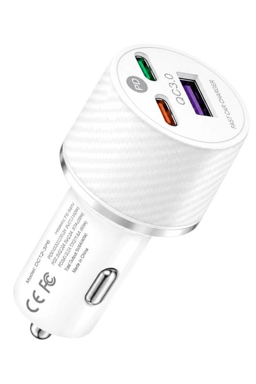 Double PD with 1 USB-A Port Car Charger White MW898