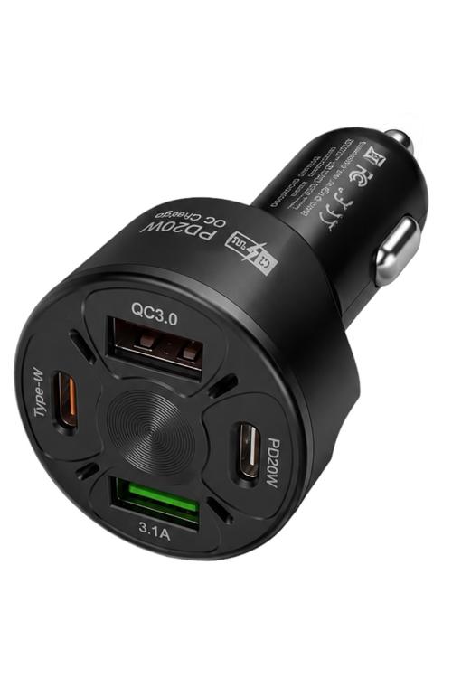 Dual USB-C and Dual USB-A Port Car Charger Black MW897