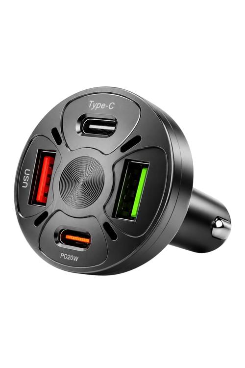 Dual USB-C and Dual USB-A Port Car Charger Black MW897