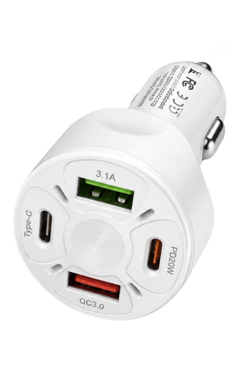 Dual USB-C and Dual USB-A Port Car Charger White MW897