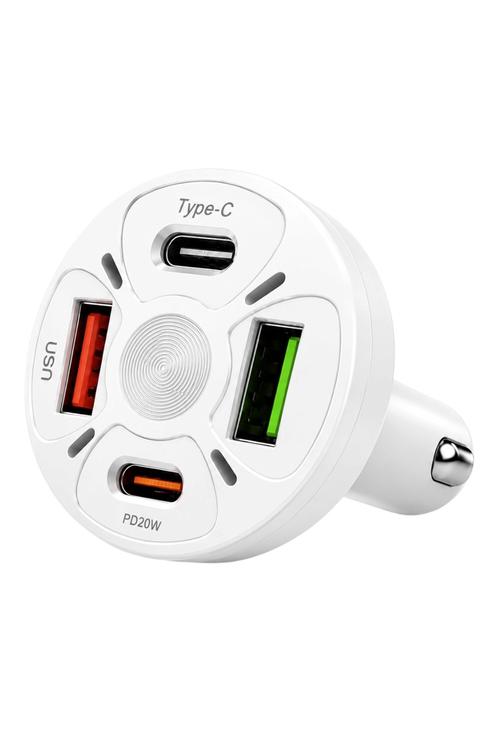Dual USB-C and Dual USB-A Port Car Charger White MW897