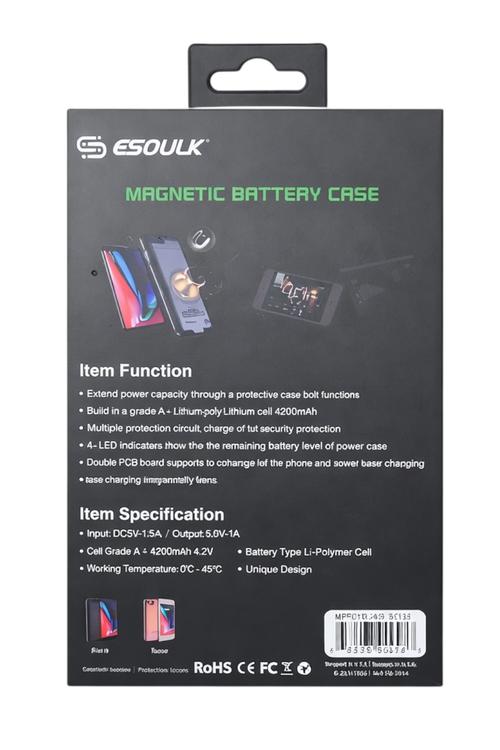 ESOULK Magnetic Battery Case 4200mAh Extra Battery Charger Cover for iPhone 6/6S/7/8 Rose Gold EP11P