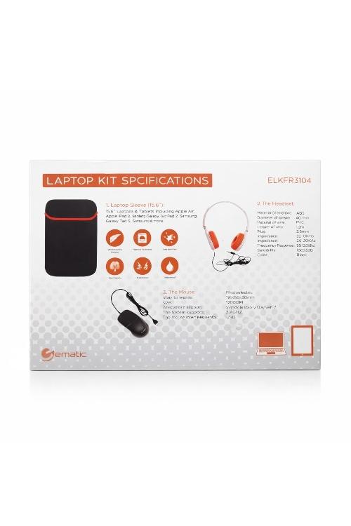 Ematic Laptop Kit Headphones Mouse and Neoprene Sleeve ELKFR3104