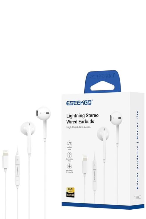 Eseekgo Lightning Stereo Wired Earbuds, HiFi Headphones with Clear Sound and Remote E20L